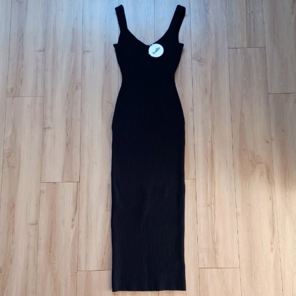 NWT Isalis Maize Ribbed Knit Maxi Column Dress Black S - Picture 3 of 12